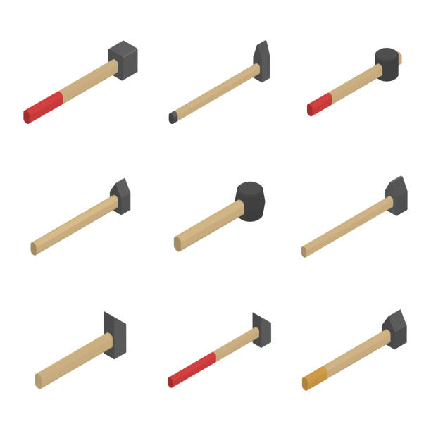 ilustraciones, imágenes clip art, dibujos animados e iconos de stock de conjunto de martillos 3d, ilustración vectorial. - rubber mallet