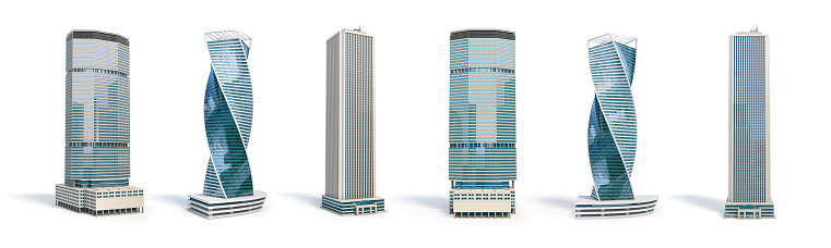 Conjunto de diferentes edificios de rascacielos aislados en blanco. photo