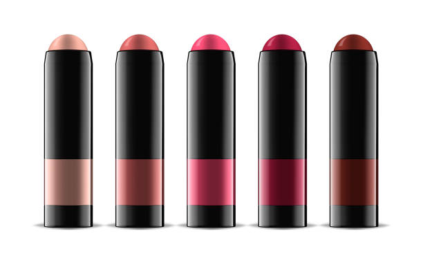 Lipstick or blusher in glossy black tube, realistic vector illustration. Lip or cheek rouge color palette. Trendy makeup product. Easy to recolor Lipstick or blusher in glossy black tube, realistic vector illustration. Lip or cheek rouge color palette. Trendy makeup product. Easy to recolor. pale pink lipstick stock illustrations