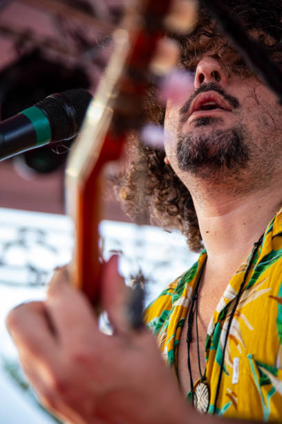 istock Man singing and playing acustic guitar at a concert 1186546868