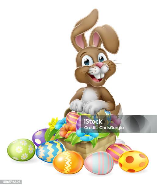 Ilustración de Conejo De Pascua Conejo Huevos Caza Basket Dibujos Animados y más Vectores Libres de Derechos de Conejo de pascua