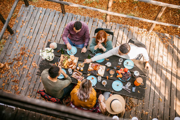 istock Lunch with friends in the forest 1186547916