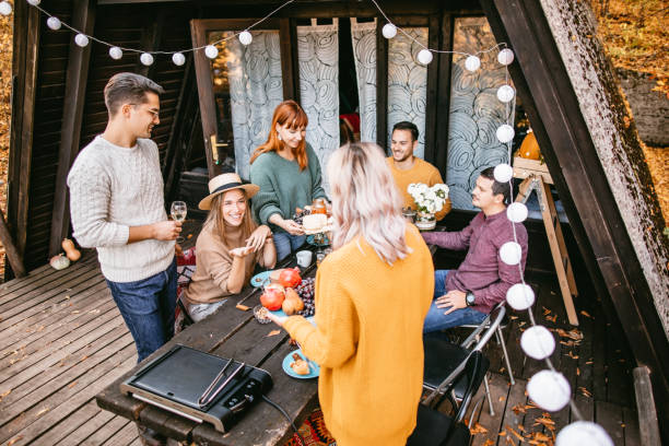 istock Group of friends having fun at lunch party 1186548254