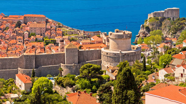Historic town of Dubrovnik panoramic view Historic town of Dubrovnik panoramic view, Dalmatia region of Croatia fort minceta dubrovnik stock pictures, royalty-free photos & images