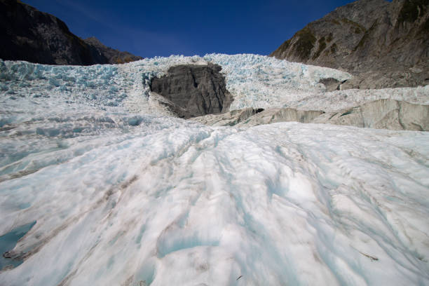 istock Blue ice on the Franz Josef Glacier with a blue sky 1186554841