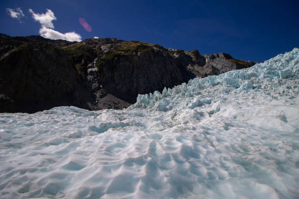istock Blue ice on the Franz Josef Glacier with a blue sky 1186554865