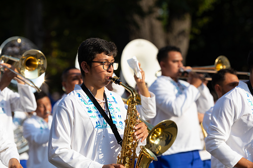 Washington DC, USA - September 21, 2019: The Fiesta DC, Members of the marching band from el salvador performing during the parade