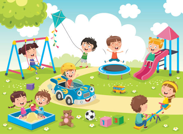 공원에서 놀고있는 아이들 아이에 대한 스톡 벡터 아트 및 기타 이미지 - 아이, 놀기, 교육 - Istock