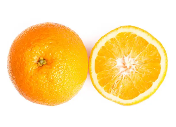 Orange group with slice isolated on white background.
