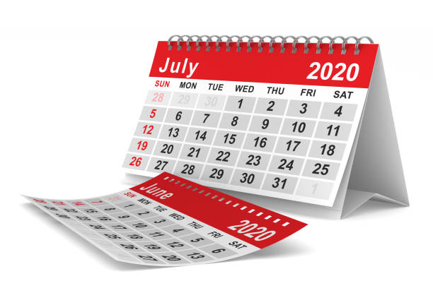 2020 year. Calendar for July. Isolated 3D illustration 2020 year. Calendar for July. Isolated 3D illustration june file stock pictures, royalty-free photos & images