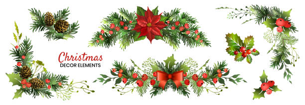 рождественский декор элементы, установленные для вашего дизайна. гарланд фективный набор. - гирлянда stock illustrations