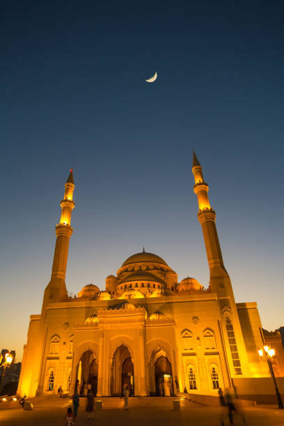 istock Al Noor Mosque in Sharjah at night 1186583319