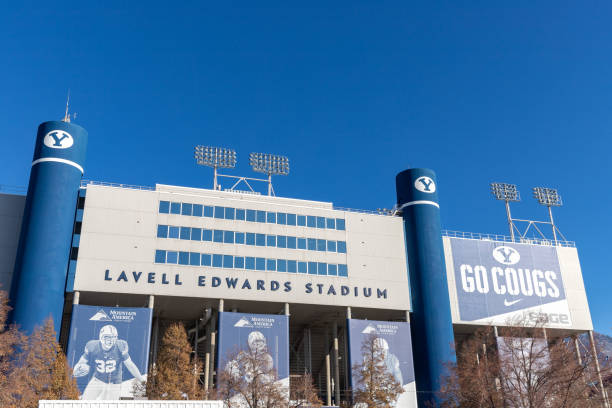 Brigham Young University Football stadium in Provo, UT November 9, 2019 - Provo, UT, USA: Lavell Edwards Stadium on the campus of Brigham Young University, primarily used for college football brigham young university stock pictures, royalty-free photos & images