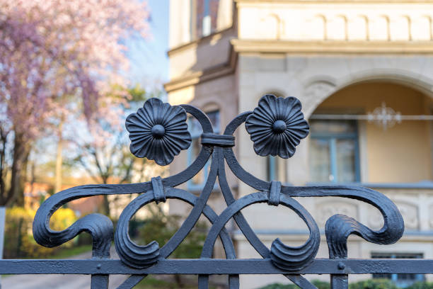 istock Fence steel art deco flowers winding 1186595168