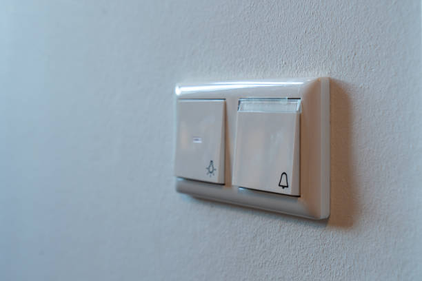 istock Doorbell with tape and light switch temporary diminishing perspective 1186595173