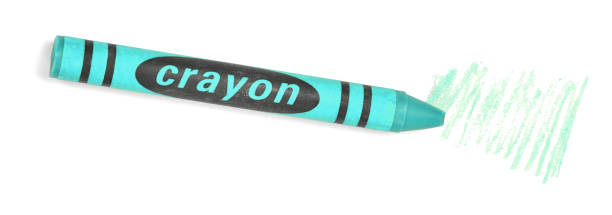 Turquoise wax crayon and drawing isolated on a white background