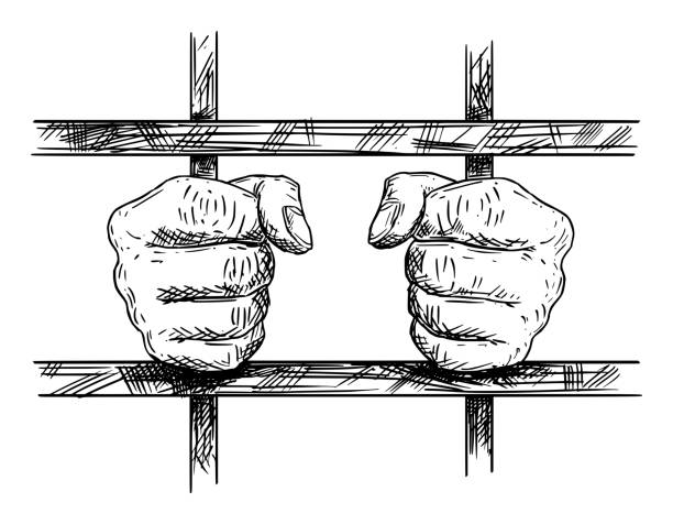 Vector Artistic Drawing Of Hands Of Prisoner In Prison Cell Holding Iron  Bars Stock Illustration - Download Image Now - iStock