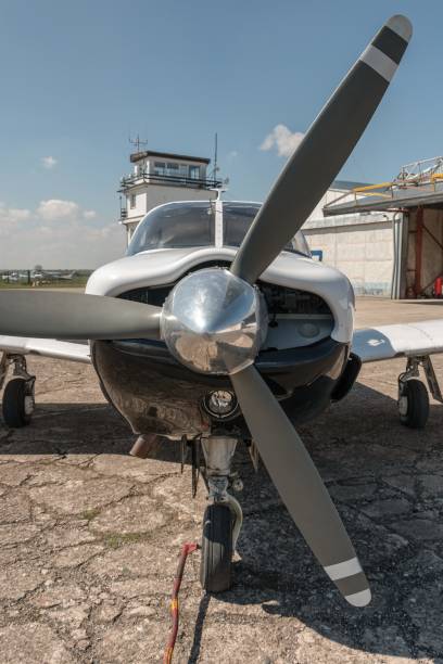 istock View of the front of a motor airplane 1186604647