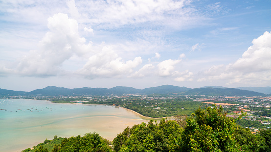 Landscape nature view from Khao Khad viewpoint phuket town thailand, Good weather day beautiful background.