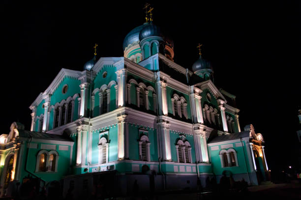 istock Illuminated Trinity cathedral of Holy Trinity-Saint Seraphim-Diveyevo Monastery at night. Diveyevo, Russia 1186612365