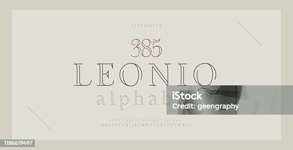 istock Elegant alphabet letters serif font and number. Classic Lettering Thin Line Minimal Fashion. Typography thin line fonts uppercase, lowercase and numbers. vector illustration 1186619497