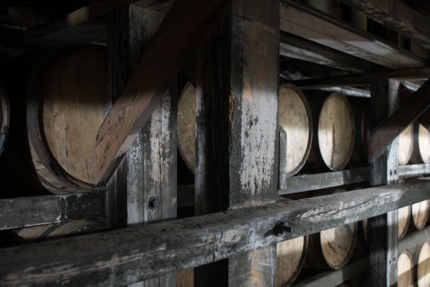 Bourbon Warehouse with barrels tightly crammed