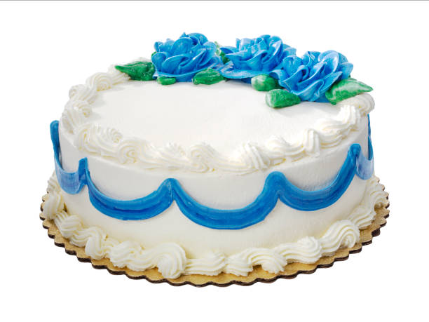 istock Cake with white icing and blue decoration 1186622056