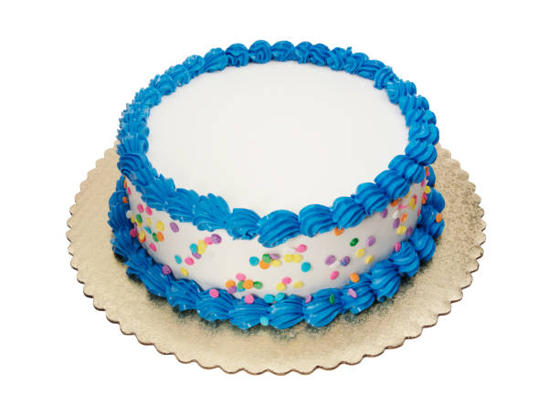 istock Cake with white icing and blue decoration 1186622065