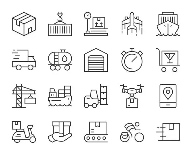 Vector illustration of Logistics and Shipping - Light Line Icons