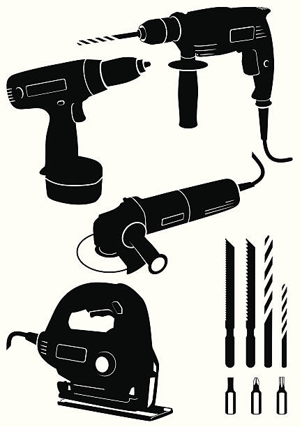 Vector illustration set of 4 different power tools vector art illustration