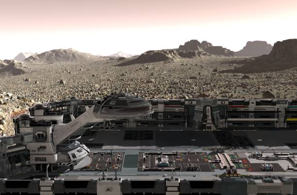 istock Mars colony. Expedition on alien planet. Life on Mars. 3D Illustration 1186653171