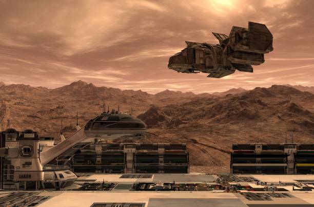 istock Mars colony. Expedition on alien planet. Life on Mars. 3d Illustration. 1186653215