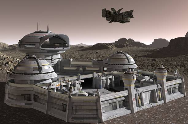 istock Mars colony. Expedition on alien planet. Life on Mars. 3D Illustration 1186654049