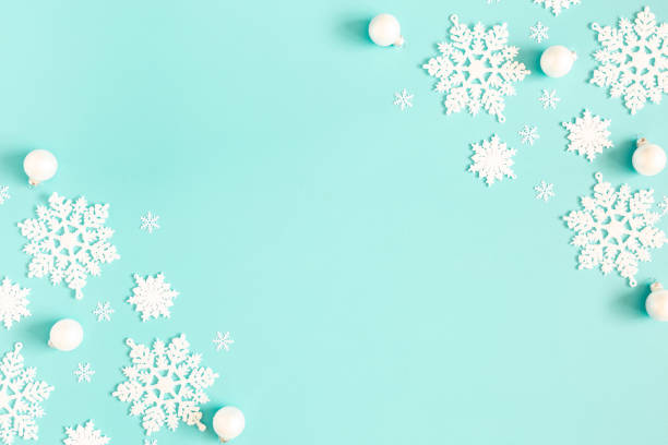 istock Christmas or winter composition. Pattern made of snowflakes on pastel blue background. Christmas, winter, new year concept. Flat lay, top view, copy space 1186658130