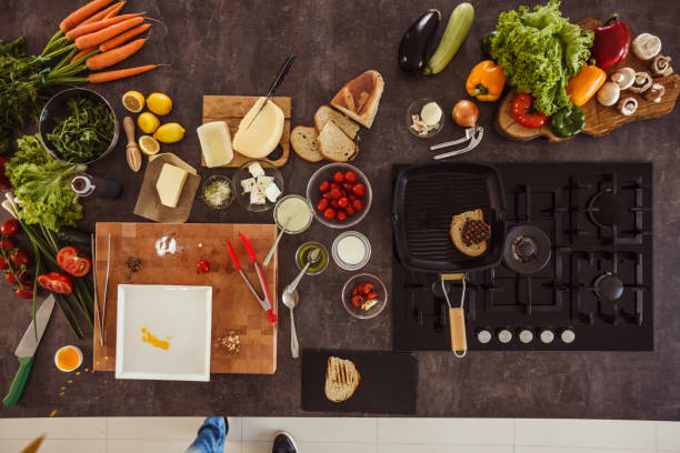 istock Flat lay of table with ingredients and utensils for steak cooking process 1186664486