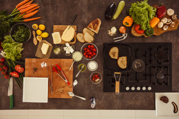 istock Flat lay of table with ingredients and utensils for steak cooking process 1186664505