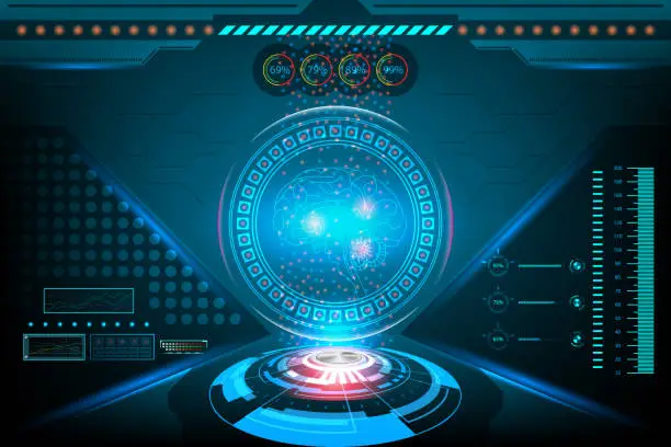 Vector illustration of Futuristic Interface brain scan in HUD technology. illustration vector design