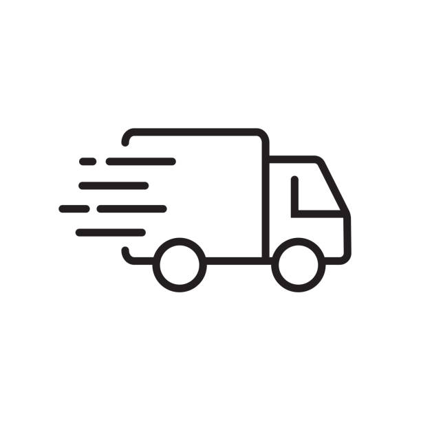 빠른 배송 배달 트럭. 선 아이콘 디자인입니다. 앱 및 웹 사이트에 대한 벡터 일러스트레이션 - supply chain stock illustrations