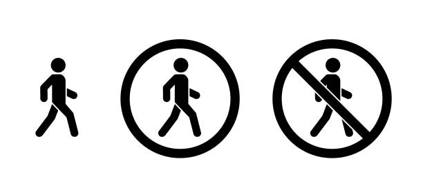사람이 걷고 아이콘 세트를 걷지 마십시오. 사람 기호입니다. 벡터 일러스트레이션 - dont walk signal stock illustrations