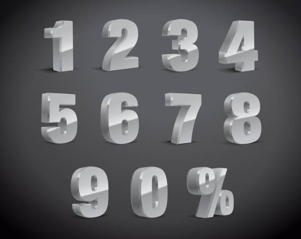 istock 3D silver-grey Metallic Letter. 0, 1, 2, 3, 4, 5, 6, 7, 8, 9 numeral and percent alphabet. Vector Isolated Number. 1186666051