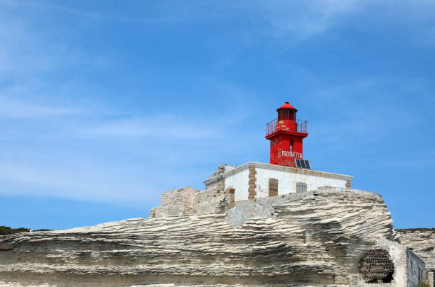 Europe. France. Corsica. Corse-du-Sud (2A). Bonifacio. Madonetta lighthouse at the exit of the port