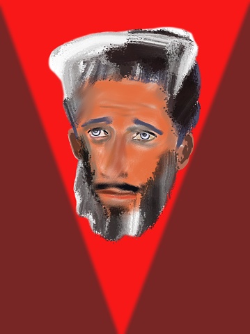 Illustration-portrait of the devil is sentimental on a light gray background