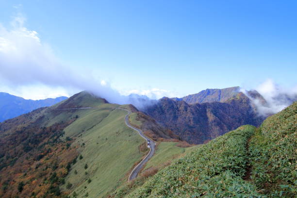 istock Fog clears, Kegamori forest road, autumn (Kochi, Japan) 1186669568