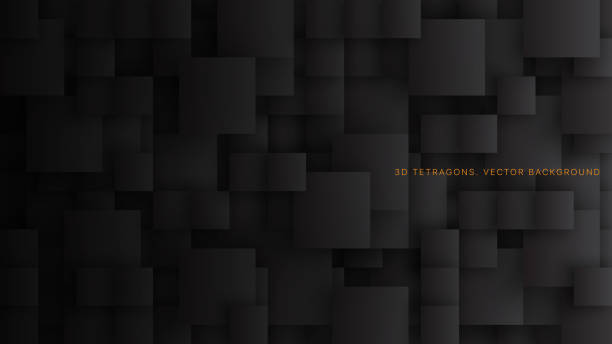 Conceptual 3D Vector Different Size Squares Technological Dark Abstract Background Conceptual 3D Vector Different Size Squares Technological Dark Abstract Background. Science Technology Tetragonal Blocks Structure Pattern Black Wallpaper. Tech Clear Blank Subtle Textured Backdrop giant cube stock illustrations