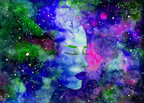 istock Watercolor painting of a beautiful woman Space Nebula 1186673321