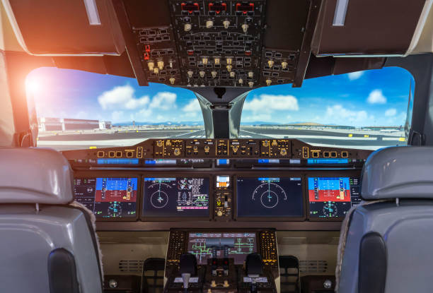 airplane cockpit - cockpit dashboard airplane control panel imagens e fotografias de stock