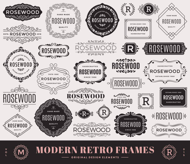 Collection of modern retro frames with swirls. Fashionable design elements. Retro badges, frames and banners.templates.