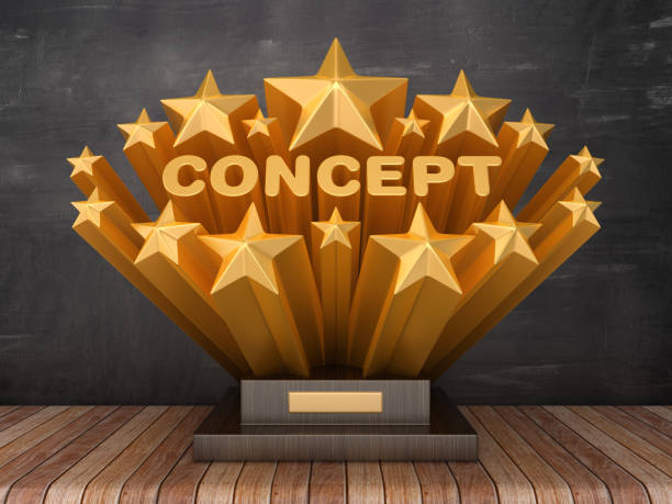 istock Gold Stars with CONCEPT Word  on Trophy - Chalkboard Background - 3D Rendering 1186675778