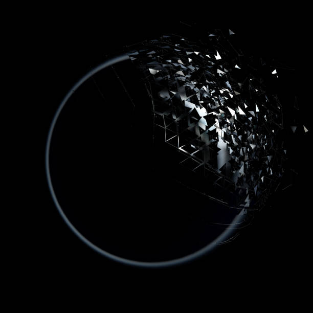Futuristic fractured 3D sphere design element isolated on black background