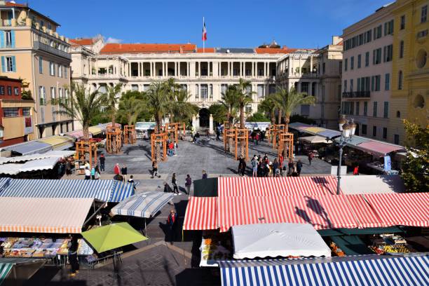 New market space at Cours Saleya Nice Nice, France - November 9 2019: recently refurbished market space at Cours Saleya with people biot stock pictures, royalty-free photos & images